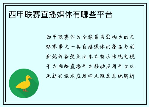 西甲联赛直播媒体有哪些平台