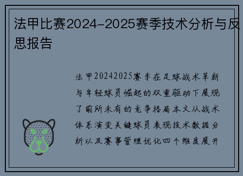 法甲比赛2024-2025赛季技术分析与反思报告